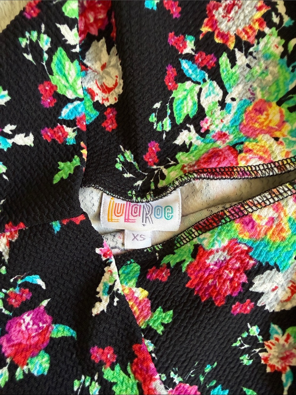 LuLaRoe Black Floral Pencil Skirt with Pink, Green & Yellow Accents - Picture 3 of 3